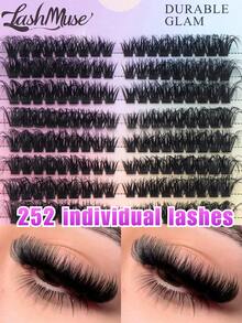 252 Clusters 80D Large Pack Eyelashes, 8-16mm Mixed Length, DD Curl, Shiny Charming Eyes, 3D Voluminous Russian Cat Eye Style Extension, Lightweight Dense Fluffy False Eyelashes, Soft Comfortable Easy To Wear, Suitable For Beginners And Reusable, DIY Save Makeup Time, Holiday Gift - DD - View 4