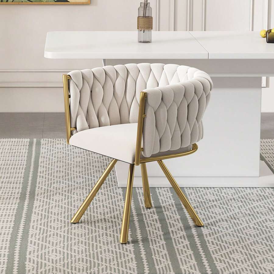 Dining Chair Beige Gold Luxury Frame - Beige - View 1