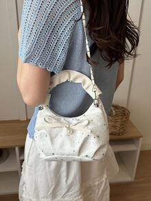 Solid Color Nylon Fabric Fashionable Star Pattern Versatile Women's Shoulder Bag Versatile Party Street Travel - White - View 2