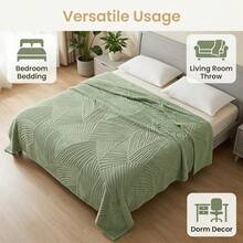 1pc Khaki Bohemian Style Blanket, Taffeta Jacquard Faux Sherpa Long Pile Fleece, Lambswool Blanket, Throw Blanket, Soft, Lightweight, Breathable And Warm, Reversible Bed Blanket And Shawl, Suitable For Living Room, Bedroom, Dormitory Furniture Decoration, All Seasons, Can Be Used As Bed Cover, Small Size Can Be Used As Beach Towel - Green - View 5