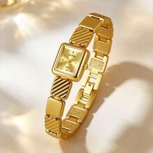 1 Piece Gold Square Watch, Women Textured Spliced Metal Strap Small ...