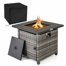 29" Propane Rattan Firepit Table W/ Lava Rocks & Protective Cover Metal Frame - Default - View 11