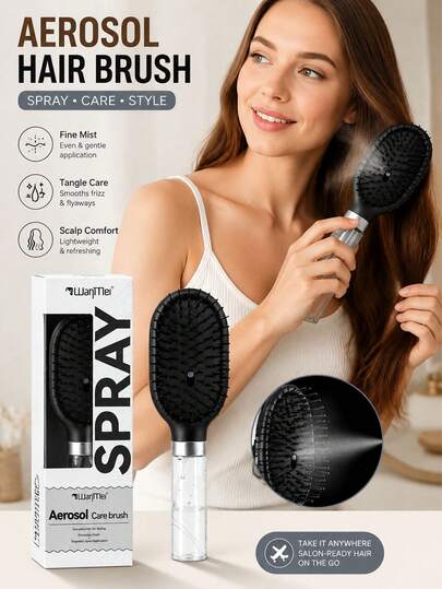 Spray Hair Brush, Spray Air Cushion Hair Brush, Fine Mist Spray Hair Brush, Anti‑Frizz Detangle Hair Brush, Refillable Spray Hair Styling Brush, Portable Scalp Massage Hair Brush For Women Home Travel Hair Care Use