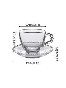 1pc Unique Retro Luxurious Glass Coffee Cup Set With Beaded Handle, Saucer For Home Afternoon Tea, Breakfast - Transparent - View 2