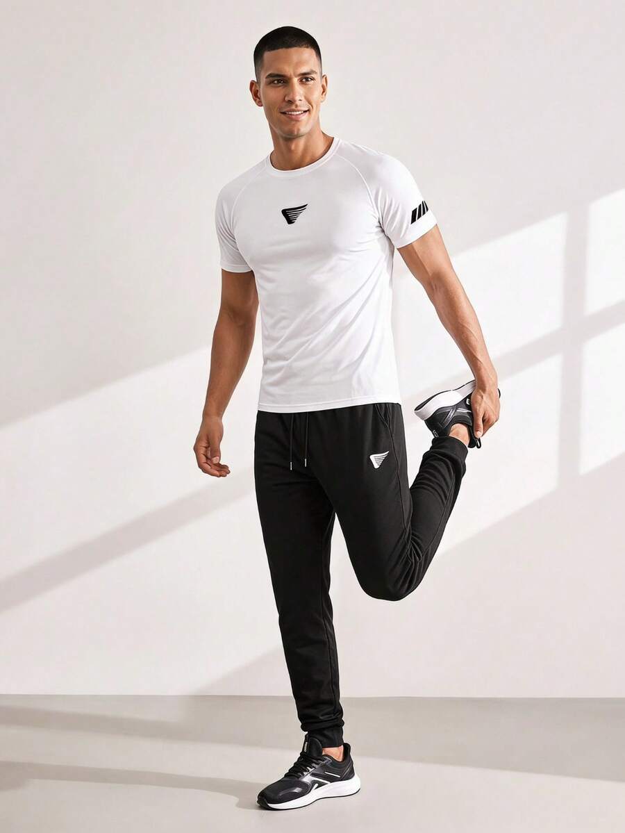 Driftmere Men's Short Sleeve T-Shirt And Long Pants Sports Set, Gym - White - View 1
