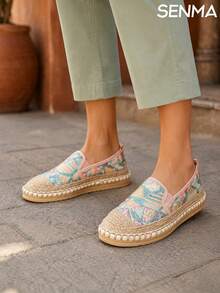 SENMA Elegant Embroidered Sequin Commuter Walking Shoes, Thin Sole, Cushioned, Non-Slip, Suitable For Multiple Occasions, Slouchy Slip-On Fisherman Shoes - Blue - View 2
