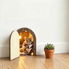 Creative New Wooden 3-Layer Sliding Door Fairy Door With Cartoon Mouse Blind Box Surprise Inside - A - View 7