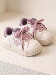1 Pair 2026 New Colorblock Star Children's Sports Shoes, Retro Casual Patchwork Design, Energetic & Lively Style, Suitable For School Wear - Purple - View 2