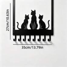 No-Drill Door Hook For Home, 3 Cat Silhouette Iron 8-Hook Coat Rack, Rental Hotel Bathroom Towel Storage Organizer, Entryway Door Key Umbrella Bag Hanging Rack, Thanksgiving, Holiday, Perfect Gift Choice - View 3