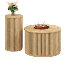 Couchtisch, Doppelter Runder Tisch, Beistelltisch Mit Naturholzlatten. Multifunktionaler Wohnzimmertisch - 彩色 - 查看 1