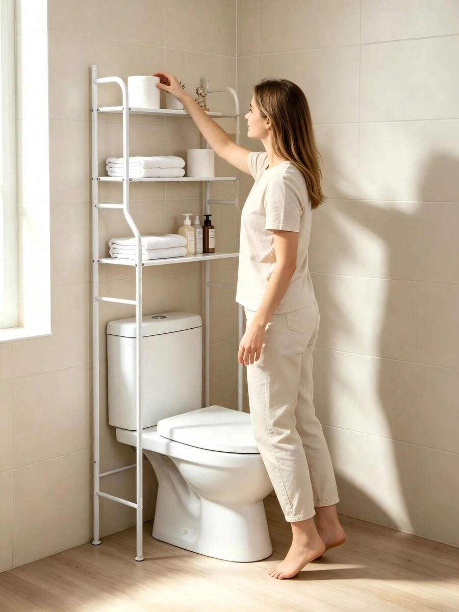 Over‑The‑Toilet Storage Shelf With Three‑Tier Storage Design; Sturdy Metal Frame, Size Fits Toilets, Easy To Install, Stores Bathroom Sundries For Tidiness And Space‑Saving. - Random Color - View 1