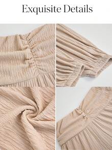BIUBIU Plus Size Knitted Fabric Jogger Pants, Long Length With Medium Stretch, Ruched High Waist, Casual And Comfortable For Fall, New Fall Styles - Apricot - View 3