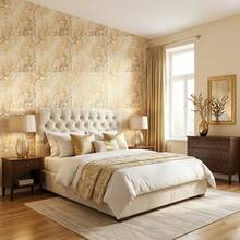 Gold Leaf Pattern, Self-Adhesive Removable Wallpaper, Vintage Style Wall Decor - C - View 3