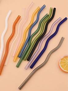 GASUDIN 1/2/5Pcs Wavy Glass Straws With Cleaning Brush, Reusable Colored Borosilicate Glass Straws, Dishwasher Compatible, Drinking Straws For Smoothies, Cocktail, Tea, Coffee, Lemonades, Kitchen Utensils & Holiday Gifts, Back To School - View 2