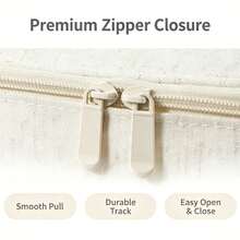 Foldable Bone-Framed Storage Bag Linen-Texture Zipper Clothes Organizer With Dual Handles Dust-Proof Fabric Storage Bin For Quilt Clothing Closet Organization Bedroom Under Bed Container - Beige - View 7