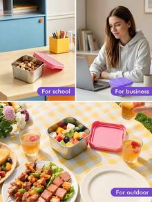 Meoky 3个8盎司不锈钢密封食品储物盒，带硅胶盖，防漏小型食品储物盒，可重复使用的金属午餐盒，适用于零食、餐食准备、旅行、野餐 - 紫色*3件套裝 - 查看 10