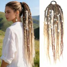 Braided Ponytail Hair Extension With Beads And Pendant, Viking Bohemian Style Braided Hair Extensions For Women, 24 Inches - Multicolor - View 11