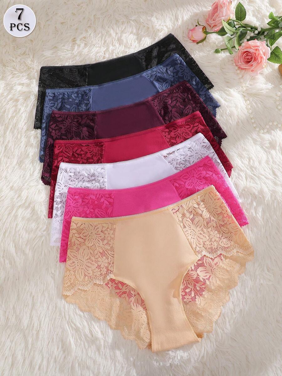 FINETOO 7 buah Celana Dalam Segitiga Wanita Model Bodycon Pinggang Sedang Motif Bunga Renda, Pakaian Dalam Seksi Romantis, Kain Ringan dan Nyaman, Cocok untuk Musim Semi dan Musim Panas - MultiWarna - View 1