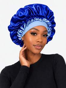 CONFLASS Women's Ruffle Contrast Color Satin Hair Bonnet, Soft Headband Sleep Cap, Silky Large Night Cap, Suitable For Curly And Natural Hair Sleep Hair Care Wrap - Multicolor - View 7