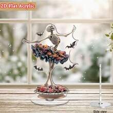 2D平面哥德風芭蕾骨架旋轉飾品－附壓克力支架旋轉底座，適合桌面裝飾－萬聖節、復活節與亡靈節旋轉效果－現代哥德風裝飾－易清潔裝飾品，適合擺放在層架與壁爐 - E - 查看 6