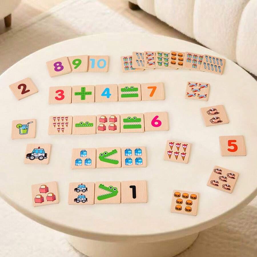 Children's Wooden 36-Piece Number Matching Puzzle, 1-10 Number Recognition Matching, Size Comparison, Addition And Subtraction Operation Puzzle, Suitable For Boys And Girls 3 Years Old And Above, Math Enlightenment Home Teaching Tool - Multicolor - View 1