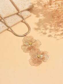 1pc Minimalist Elegant Design Metal Hollow Flower Pendant With Gold Chain Necklace, Women's Neck Jewelry, Suitable For Daily Commute, Dating And Vacation Wear - Gold - View 3