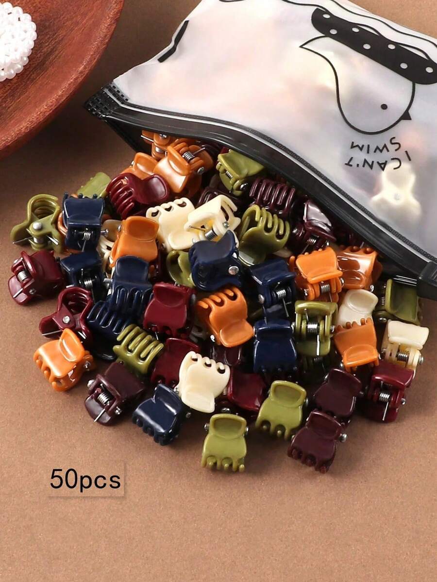 50pcs/Set Jepit Rambut Mini Warna Morandi (Warna Acak) Jepit Rambut Kasual, Aksesori Rambut Musim Panas untuk Anak Perempuan - MultiWarna - View 1