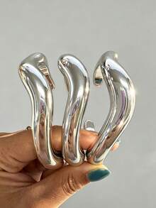 3/2/1 pièce Ensemble de bracelets géométriques torsadés en CCB argenté, élégant et décontracté, convient pour le port quotidien des femmes, les vacances, les fêtes, les cadeaux - Argent - Voir 1