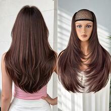 HEYPINK Ekstensi Rambut Jepit Bentuk V untuk Wanita 24 Inci Satu Bagian Ekstensi Rambut Lurus Sintetis untuk Seluruh Kepala dengan 5 Jepitan Cokelat Gelap - Hitam Coklat - View 6