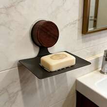 Suction Cup Walnut Wood Soap Holder, Shower And Bathroom Soap Rack, Walnut Wood And Stainless Steel Frame, With Self-Draining Design, Detachable, Reusable, Waterproof, Suitable For Shower, Bathtub, Kitchen, Toilet, Easy Installation - Multiple Styles - View 4