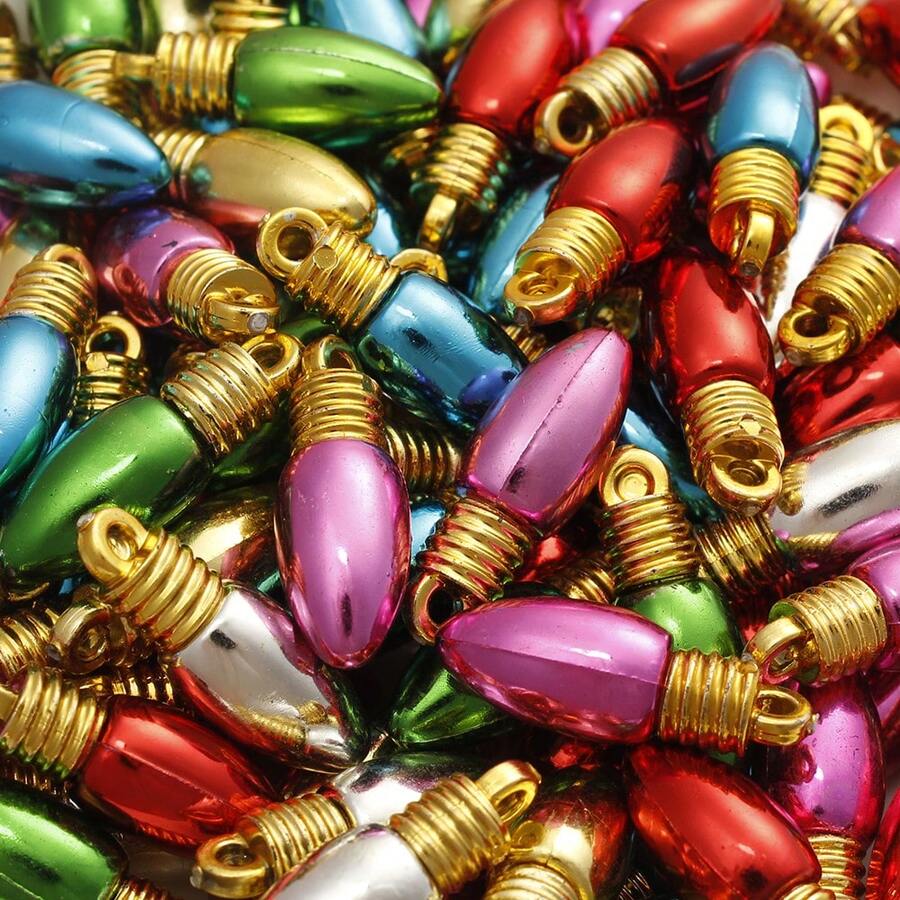 10/20pcs Vintage Metallic Color Christmas Light Bulb Pendants, Holiday Mini Lantern Beads, Suitable For Christmas Tree Decoration, Garland Beads, DIY Jewelry, Home Decor