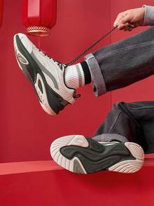 XTEP Sepatu Sneakers Chunky Mifan CNY Pria, Sepatu Kasual Retro Serbaguna - Abu-abu/Hijau - View 5