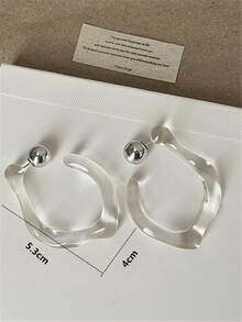 2 Pcs Minimalist Exaggerated Asymmetrical Transparent Resin Stud Earrings,Unique Fashion Earrings For Women, Suitable For Party, Banquet, Vacation - Multicolor - View 5