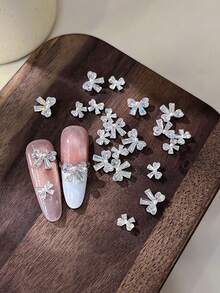 5pcs Flat Bottom Zirconia Ribbon Bow Nail Art Charms, Sparkling Finished Pearl Bowknot DIY Nail Accessories - Multicolor - View 4