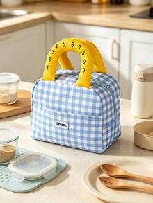 6/1pc Plaid/Solid Color Digital Print Handle Lunch Bag, Zipper Sealed Insulated Leak-Proof Portable Lunch Box, Suitable For School, Office, Picnic, Travel, Daily Use, All Seasons, Back To School Gift - Multicolor - View 11