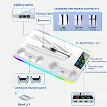 IPlay P-5/Slim/Pro Disc And Digital Game Console Stand, P-5 Multifunctional Charging And Cooling Base With RGB Backlight, 3-Speed Cooling Fan, 3 USB Ports And 1 Headphone Holder - (White/Black) - Multicolor - View 9