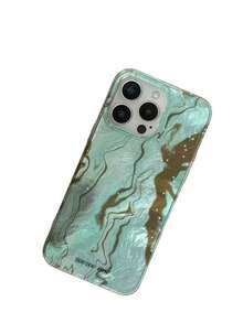 1 Piece Of Niche Dyed Marble Gold Foil Wave Phone Case Compatible With Apple 18Promax/11/12/13/2plus/15/16/17pro - Green - View 2