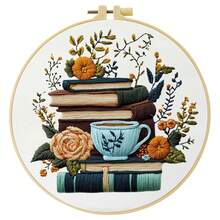 Still Life And Books Embroidery Kit For Adult Beginners. Includes Manual, Printed Fabric, Hoop, Needles, Threads & Stitch Guide. Great Home Gift For Women. Size: 15x15cm/5.9in Or 20x20cm/7.9in. - Books - View 18