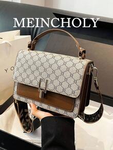 Plaid Floral Checkered Crossbody Bag For Women, Double Layer Pu Handbag, Suitable For Daily Use And Gift Giving - Grey - View 1