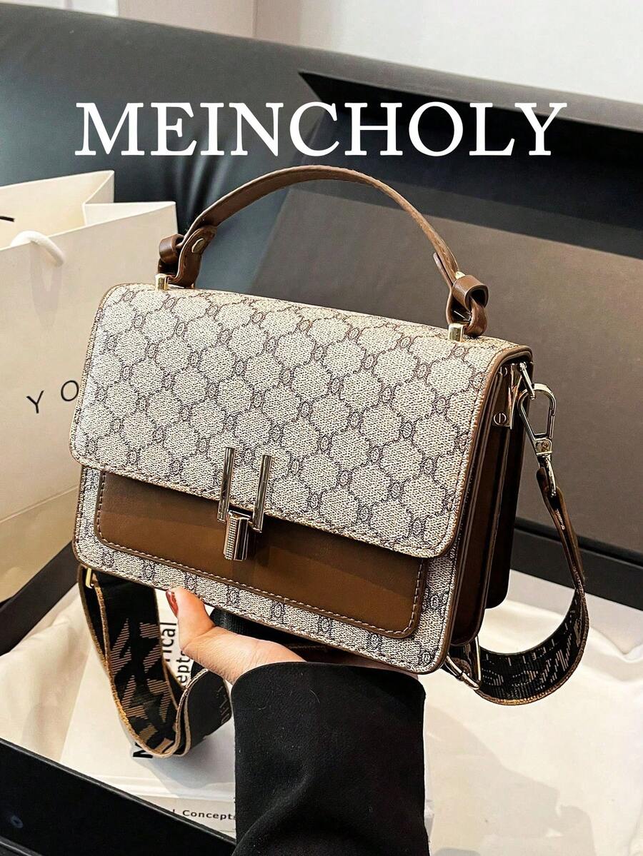 Plaid Floral Checkered Crossbody Bag For Women, Double Layer Pu Handbag, Suitable For Daily Use And Gift Giving - Grey - View 1