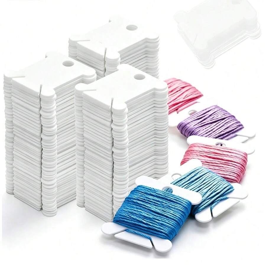 Multi-Quantity Plastic Hard Thread Winding Boards, Cross Stitch Embroidery Thread Winding Cards, Handmade Sewing Embroidery DIY Thread Organization Storage Spools, White Transparent Home Embroidery Thread Classification Storage Accessories - Multiple Styles - View 1