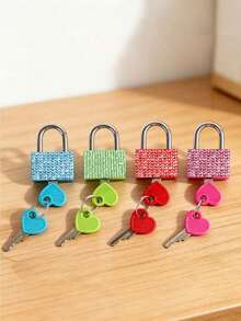 Mini Shiny Crystal Key Lock - Metal Mini Lock With 2 Keys, Heart Pattern Metal Lock, No Assembly Required, Luggage Lock, Locker Lock, Small Luggage Padlock, Suitcase Lock, Metal Key Lock, Suitable For Luggage, Gym Locker, Pencil Case, Backpack, Suitcase And Locker, School Gym Classroom Matching Game Travel Backpack, Back To School, Travel Accessories, School Gym Locker, Sports Locker, Fence, Toolbox, Suitable For Graduation, Teacher's Day Gift - Multicolor - View 8