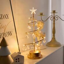 Christmas Tree Copper Wire Night Light, Holiday Gift, Warm White, Crystal Pendant, Fashionable Room Decor Ornament, Atmosphere Night Lamp - Multicolor - View 5