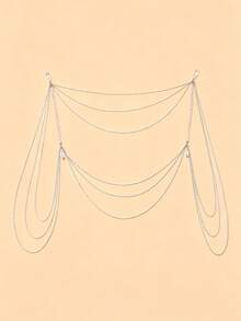 1pc New Multi-Layer Tassel Shoulder Chain Water Drop Pendant Shoulder Accessory, Elegant Bridal Wedding Strapless Dress Accessory - Silver - View 2