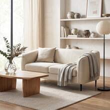 Sofá de dos plazas de terciopelo, sofá moderno para salón de 160 cm, asiento ancho acolchado, cojín de muelles grueso, color beige. - Multicolor - Ver 4