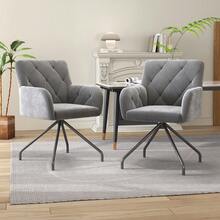 Set Of 6 Dining Chairs With Checkered Pattern, Upholstered Seat, Metal Legs, Light Grey - Light Grey - View 7