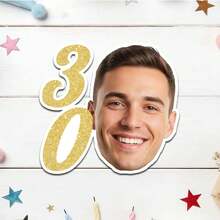 UNICCUT Custom Birthday Photo With Gold Age Number Sticker Personalized Face Photo Label Sticker Birthday Party Decoration Gift Card, Gift Decoration Label - Multicolor - View 8