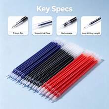 Isi Ulang Pulpen Netral Halus 0,5mm, Tinta Hitam/Biru/Merah, Kartrid Pengganti Tinta, 20/30/50 buah/Kotak, Untuk Pelajar, Kantor, dan Penggunaan Sehari-hari - Bulat - View 2