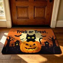 1件裝黑色貓咪南瓜月亮Trick-Or-Treat字母圖案玄關門墊，復古搞怪風格橡膠材質長方形耐磨吸水腳墊，萬聖節假期庭院門口裝飾場景 - 0662+MZGJ - 查看 6