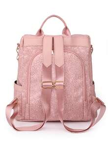 Mochila de viaje diario de moda con gran capacidad y diseño antirrobo en bloques de color - Rosa - Ver 4